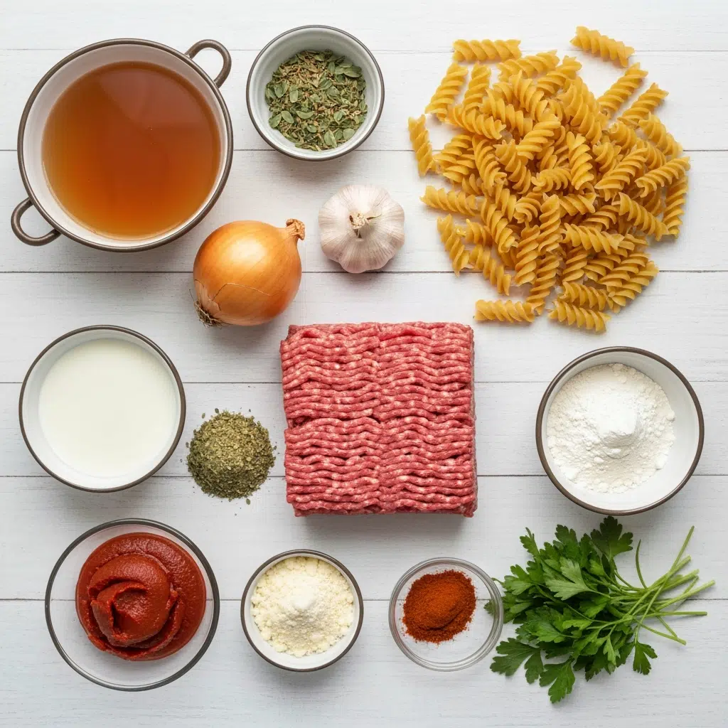 creamy beef pasta ingredients overhead 2025 10 06T110038.970Z 1