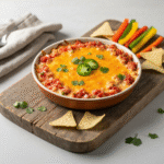 Cream Cheese Salsa Dip 8 Creamy cream cheese salsa dip with melted cheddar cheese topping.