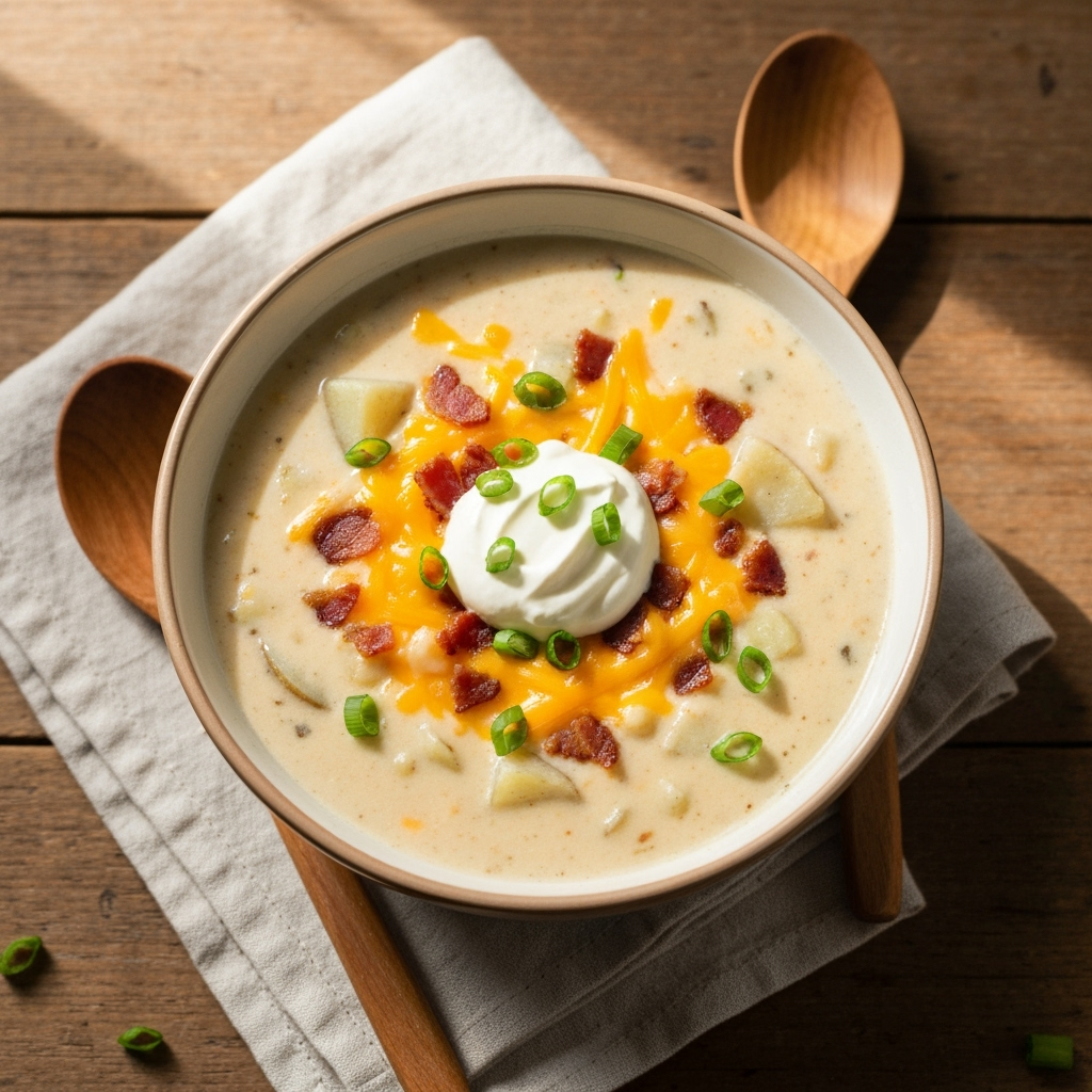 Creamy Crock Pot crack potato soup with bacon