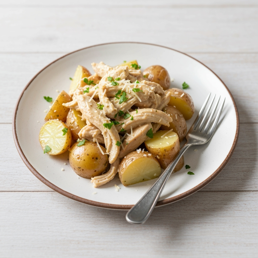 Creamy garlic parmesan chicken and potatoes recipe dinner