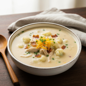Low carb crack chicken soup with bacon and cauliflower