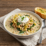 Creamy white lasagna soup with chicken and spinach recipe