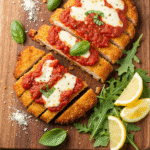 Crispy Air Fryer Chicken Parmesan 6 Crispy air fryer chicken parmesan with marinara and mozzarella.