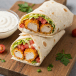 Crispy chicken ranch snack wrap cut in half.