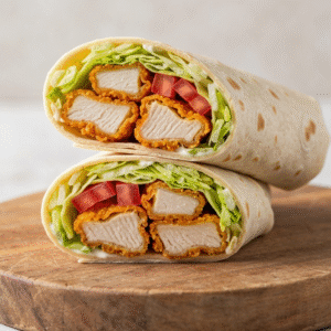Crispy chicken ranch snack wrap recipe with fresh vegetables.