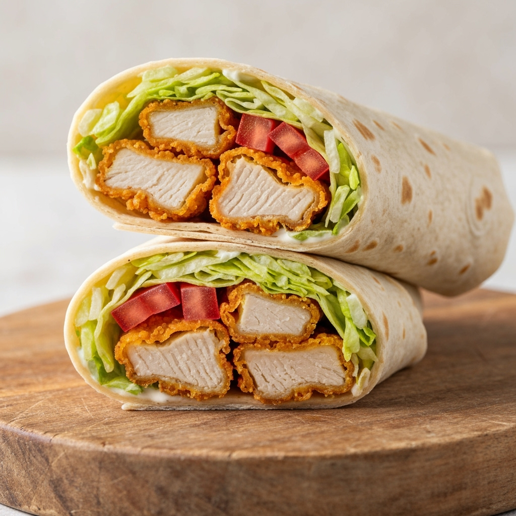Crispy chicken ranch snack wrap recipe with fresh vegetables.