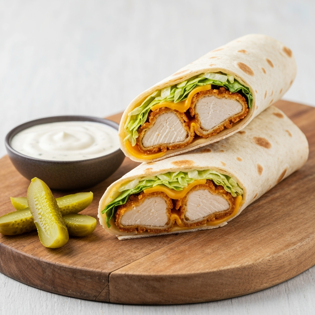 Copycat McDonald's Crispy Chicken Ranch Snack Wrap 6 crispy chicken ranch wrap diagonal slice 2025 10 02T215115.259Z 1
