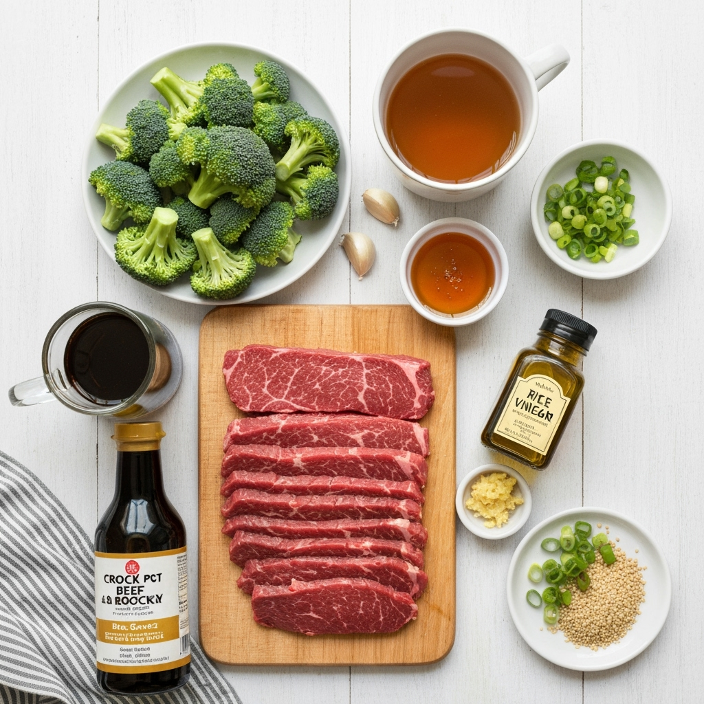 Mouthwatering Crock Pot Beef and Broccoli 5 crock pot beef broccoli ingredients overhead 2025 10 07T135221.608Z