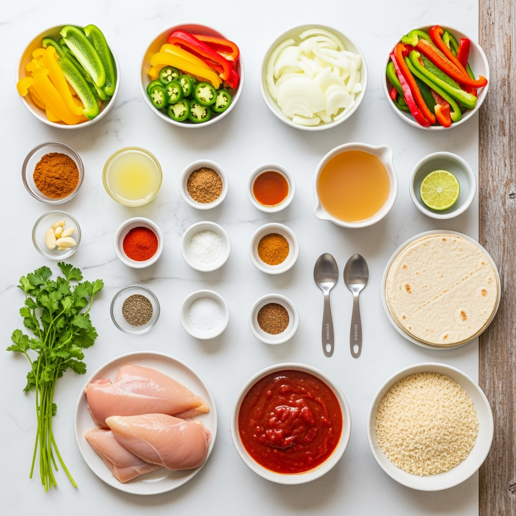 Crockpot Chicken Fajitas 8 Crockpot Chicken Fajitas raw ingredients flat lay photo