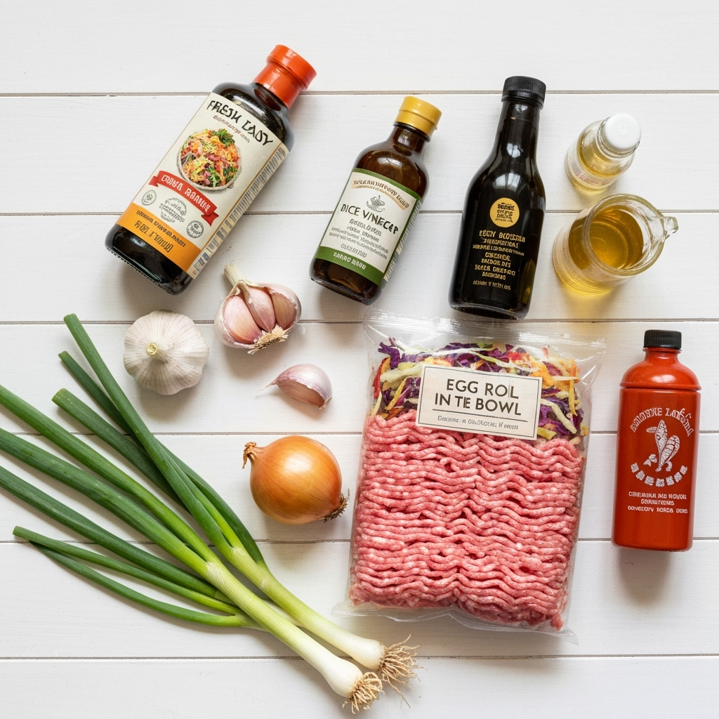 Quick and Easy Egg Roll in a Bowl Recipe 5 egg roll bowl ingredients overhead flatlay 2025 10 05T135025.712Z 1