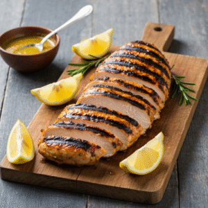 Juicy grilled chicken recipe with caramelized glaze and lemon