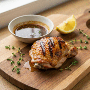 Juicy grilled chicken thigh with savory honey soy marinade.