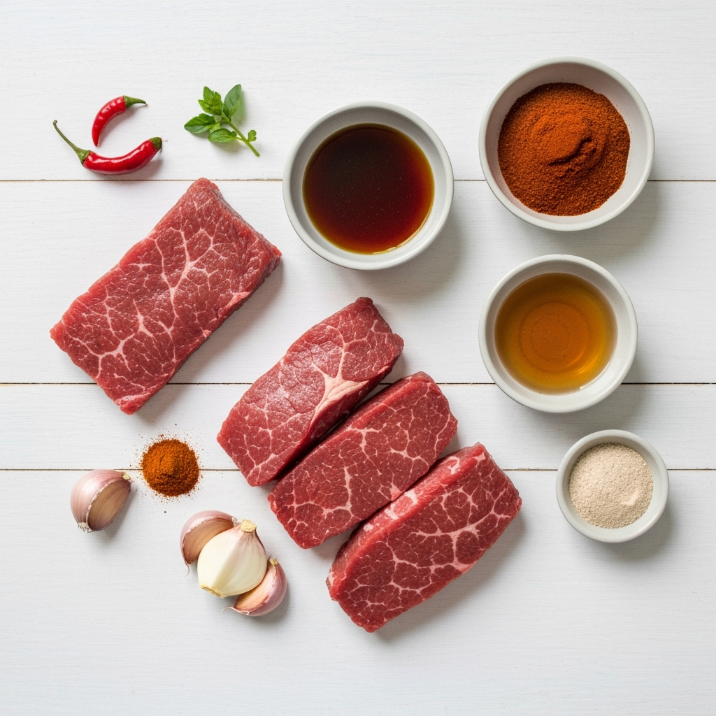 healthy beef jerky ingredients flatlay 2025 10 08T013934.947Z