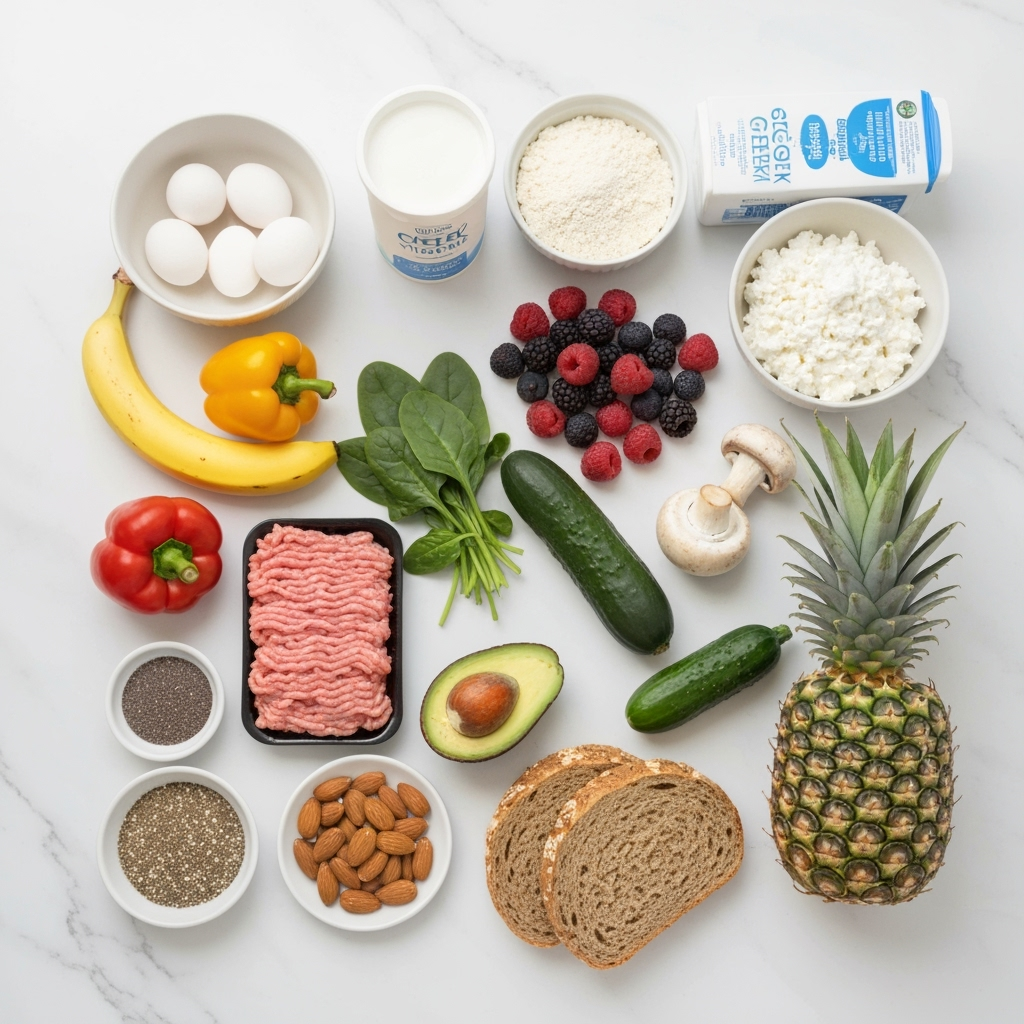 high protein breakfast ingredients overhead 2025 10 06T135539.373Z 1