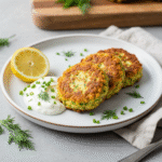 High-Protein Chicken Zucchini Fritters 8 High protein chicken zucchini fritters with Greek yogurt dip