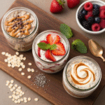 High protein overnight oats in three delicious flavor variations.