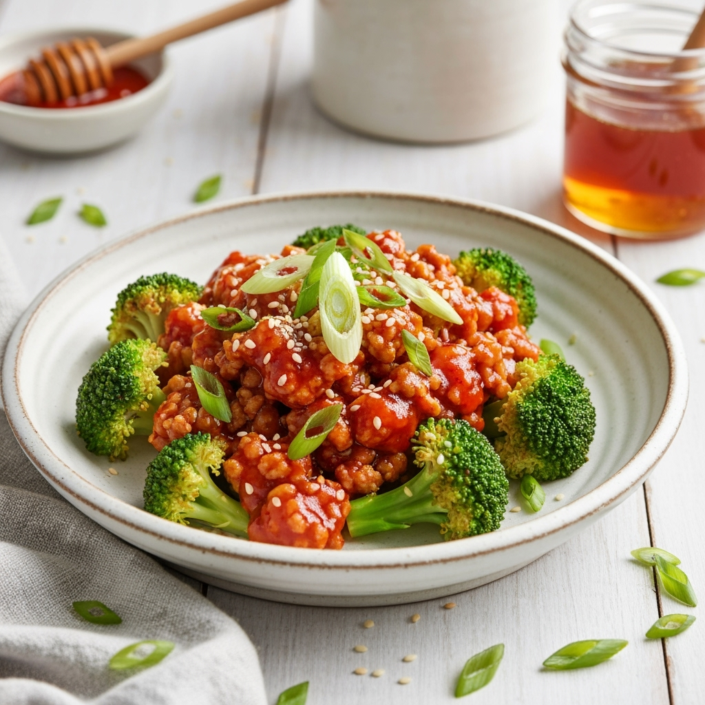 Honey Sriracha Ground Chicken and Broccoli recipe