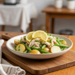 Lemon herb chicken crockpot recipe with potatoes and green beans