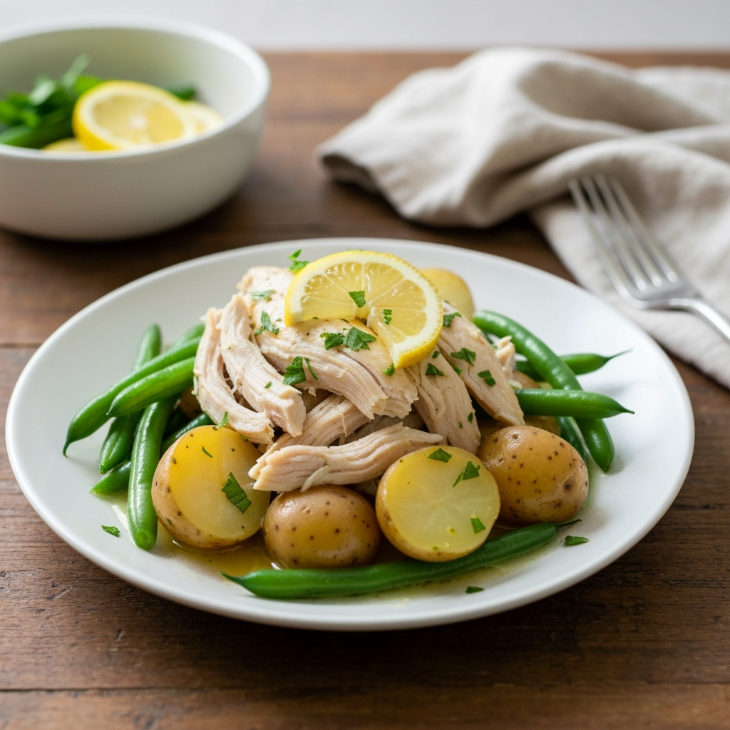 Slow cooker lemon herb chicken with potatoes and green beans
