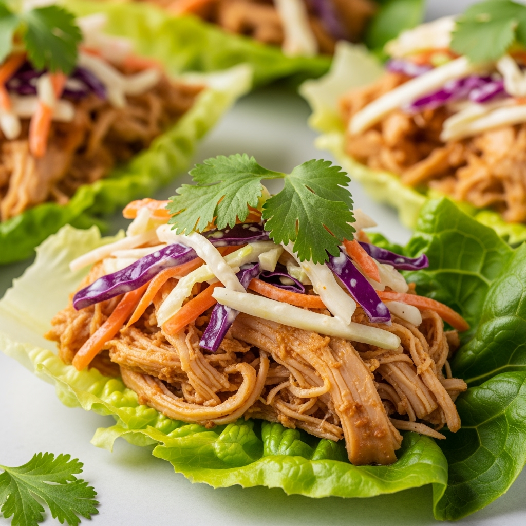 Low carb pulled chicken lettuce cups with coleslaw, Low-Carb Pulled Chicken