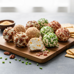 Mini ranch cheese balls with pecans chives and bacon