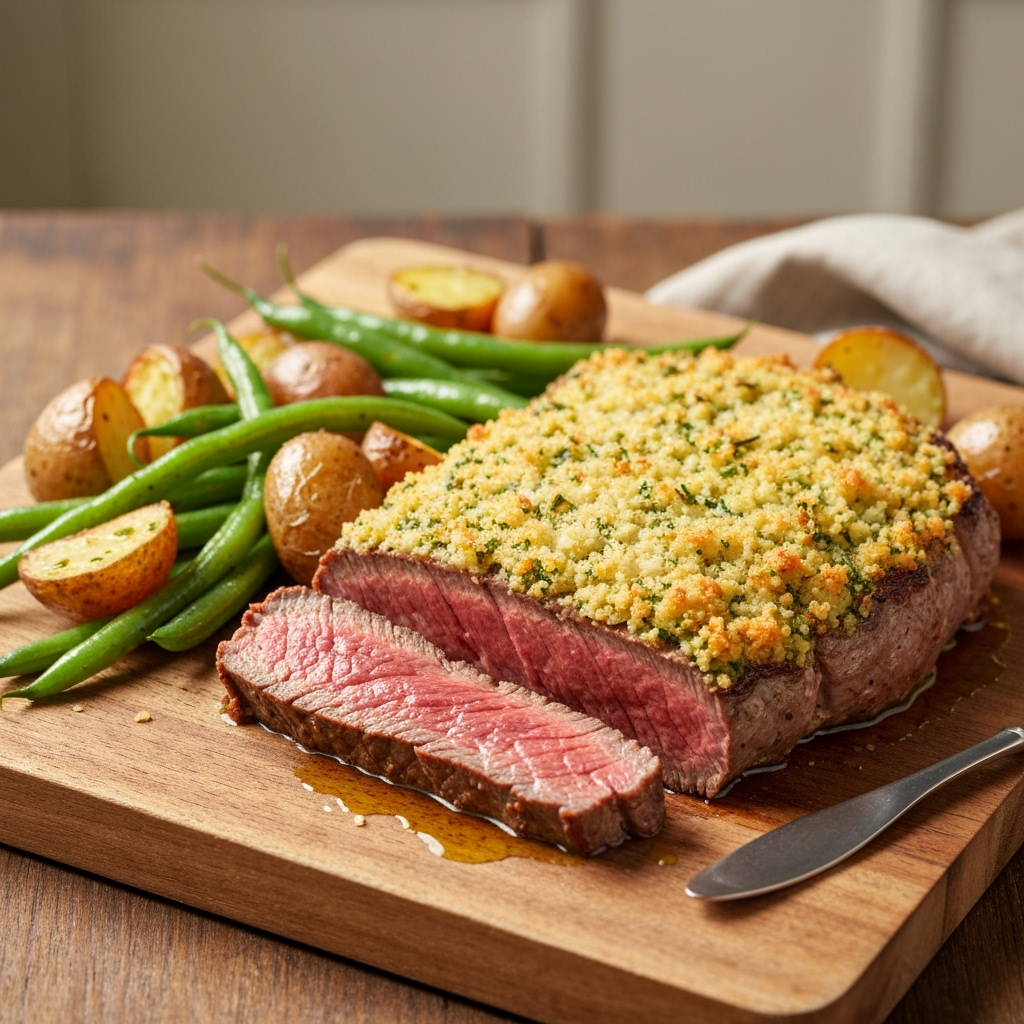 Parmesan crusted steak sheet pan dinner recipe.