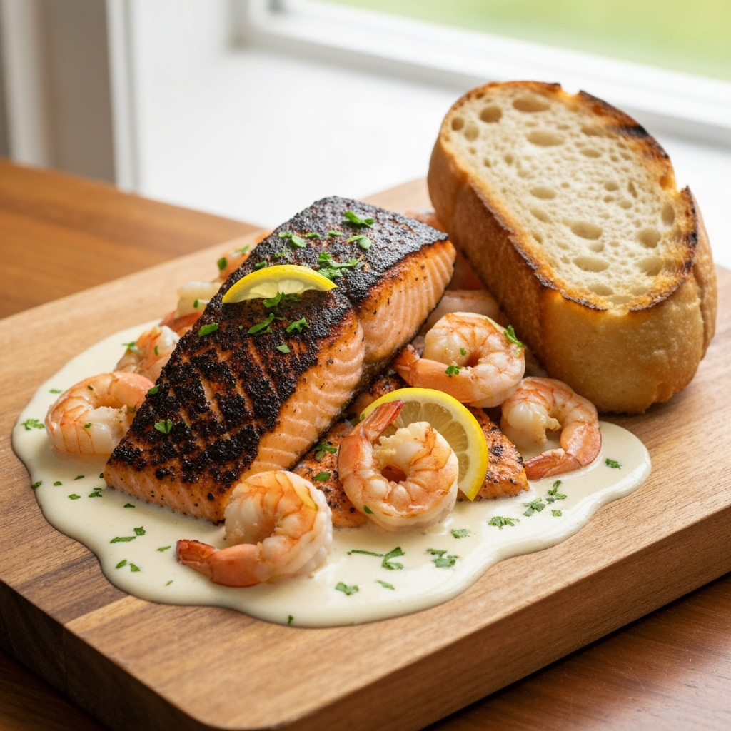 Cajun Shrimp and Salmon with Garlic Cream Sauce 6 rustic cajun shrimp salmon garlic cream 2025 10 01T054838.082Z 1