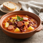 Portuguese Bean Soup 8 Rustic Portuguese Bean Soup in a ceramic bowl with linguiça.