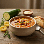 Hearty Olive Garden Vegetable Soup recipe in ceramic bowl