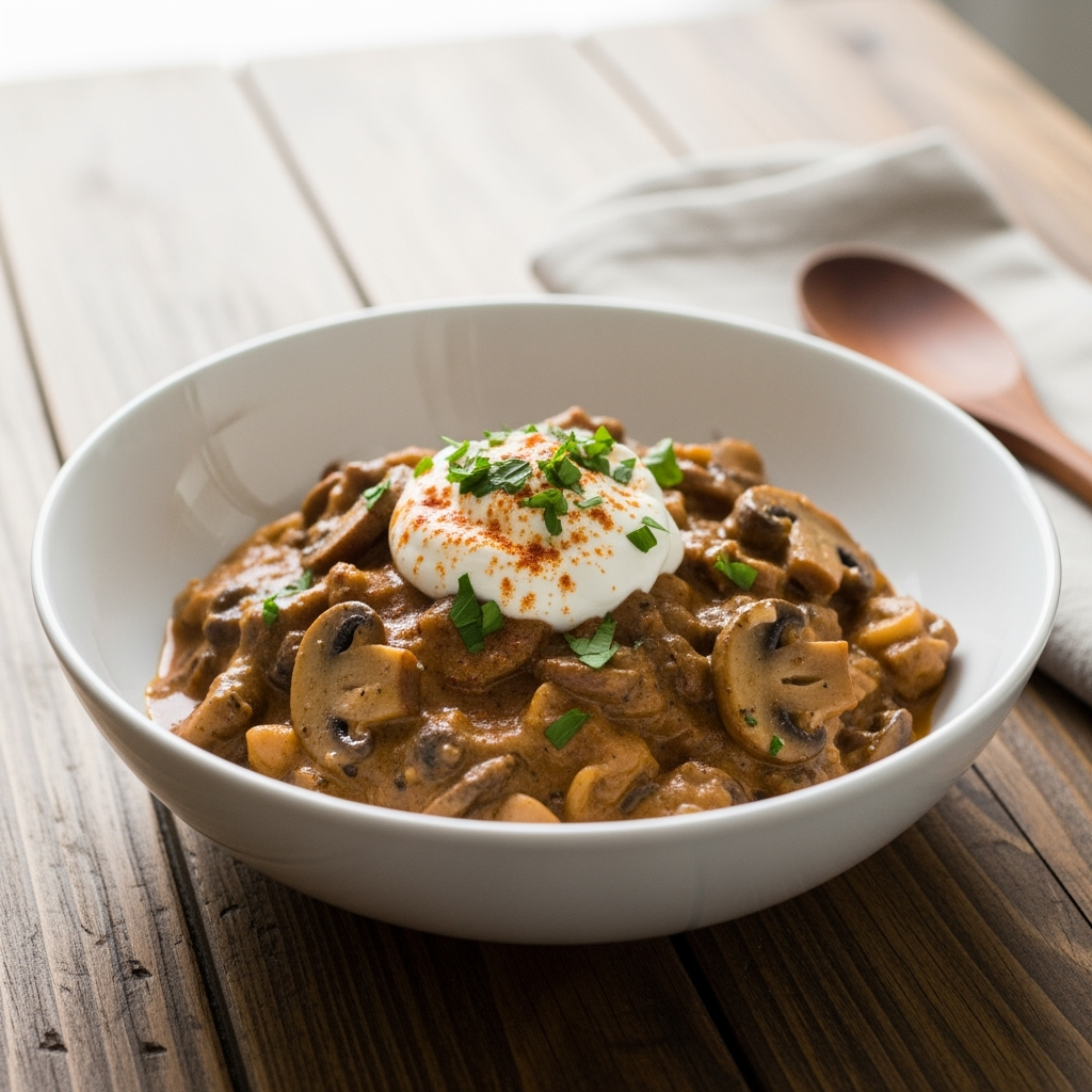 Slow Cooker Mushroom Stroganoff Recipe variation for 3