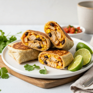 Macro-friendly Southwest chicken roll up recipe with filling.