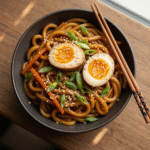 Easy 20-min Soy Egg Udon Stir Fry 8 Soy egg udon stir fry with jammy eggs and vegetables