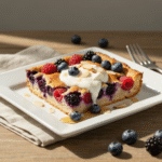 High Protein Berry Bake – The Best Healthy Breakfast 8 High protein berry bake with yogurt honey and almonds breakfast.