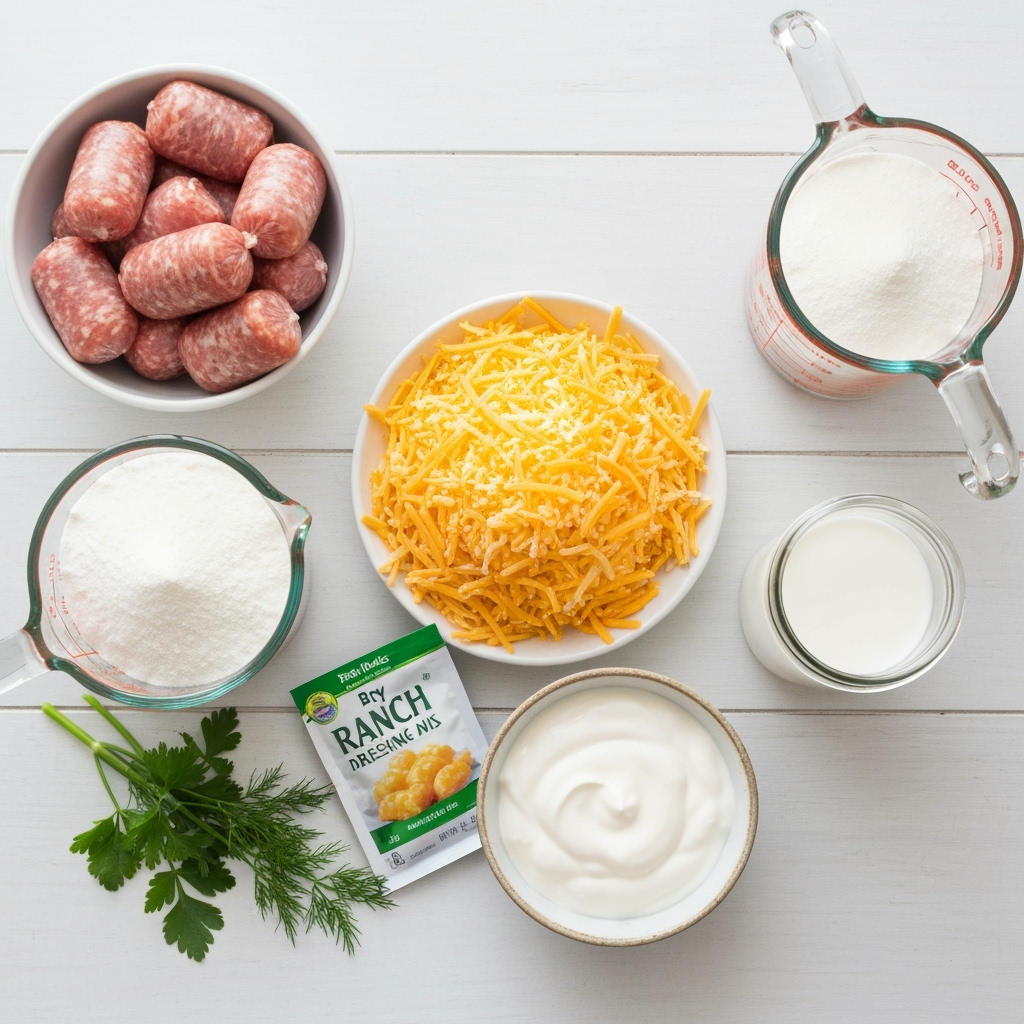 Crack Sausage Balls cheddar and ranch ingredients