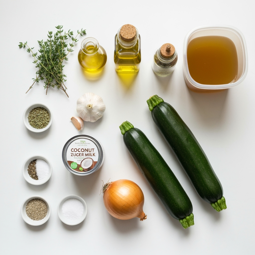 Easy Creamy Zucchini Soup 5 creamy zucchini soup ingredients overhead 2025 10 07T054340.731Z