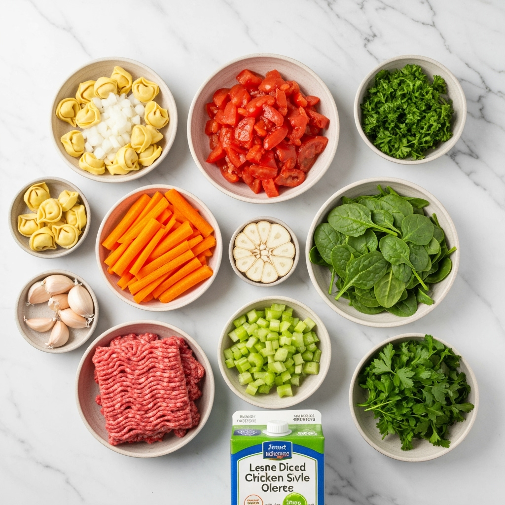 Meatball Tortellini Soup Recipe 5 meatball tortellini soup ingredients overhead 2025 10 07T134501.177Z