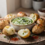 Crispy mini baked potatoes with sour cream cheese bacon and chives