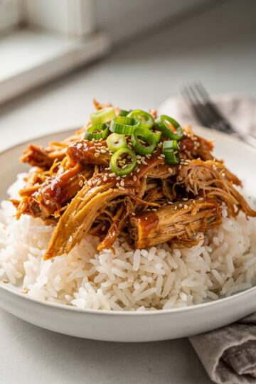 Crockpot honey garlic chicken with rice is a sticky sweet homemade dinner.