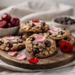 Soft and chewy healthy Valentine treat cookies with oats and chocolate chips.