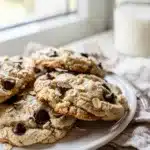 Overhead view of soft cottage cheese protein cookies with chocolate chips.