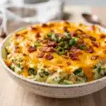 Creamy jalapeño popper dip with crispy topping in close up food photo