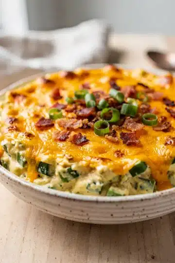 Creamy jalapeño popper dip with crispy topping in close up food photo