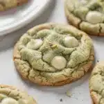 Soft chewy pistachio pudding cookies with white chocolate chips and pistachios.