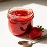 Homemade Italian strawberry jam recipe with vibrant glossy spreadable texture.