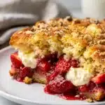 Strawberry lemon dump cake with creamy filling and golden crispy topping