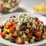 Greek chickpea cucumber salad with feta olives and fresh dill