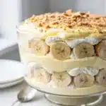 Creamy no bake banana pudding with vanilla wafers and fresh banana slices
