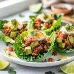 Healthy turkey taco lettuce wraps with creamy avocado and crisp lettuce
