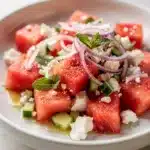 Refreshing watermelon feta mint salad with creamy cheese and crisp fruit