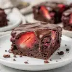 Rich chocolate strawberry brownie with glossy ganache and berries.
